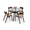 Wesley 4 Seater Round Glass Top Dining Table With 4 Thomson Chairs (Finish : Dark Walnut, Chair Colour : White)