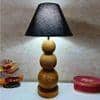 Eisner Handmade Natural Wooden Table Lamp with ball over ball design with Cotton Black shade