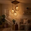 Hexagram Brown Solid Wood Cluster Hanging Light