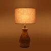 Devansh Grey Cotton Table Lamp With  Wood Natural Base (7X13 Inches)-7
