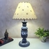 Pillar Dotted Stone Grey Beige Wooden Table Lamp in Grey