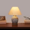 Devansh Conical Off White Cotton Shade Lamp With Wood & Mosaic Glass Base For Decoration/Office/Home/Gifting/Study For Decoration/Office/Home/Gifting/Study -(10X10X14.5) Inches -A