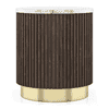 Aurora Round White Marble and Solid Wood Side Table in Java Walnut finish