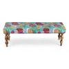Cairo Solid Wood 2 Seater Bench In Floral Print Green Kantha Fabric