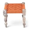 Hamilton Sheesham Wood Vintage 3 Seater Maachi Balcony Bench with 2 Stools in Orange Rope Canning