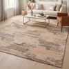 Abstract Beige Ivory Wool Silk Handmade Area Rug for Living Room 5x8