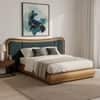Elowen Softline King Size Bed in velvet With Oak wood Frame & Hydraulic Storage