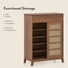 Fujiwara 20 Pair Solid Wood and Cane Shoe Cabinet With Drawer In Amber Walnut Finish