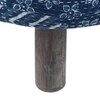 Morgan Acacia Wood Set of 2 Ottoman Pouffees in Indigo Patchwork Kantha, Antique Grey Finish