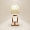 Angular Wooden Table Lamp with Brown Base and Premium White Fabric Lampshade