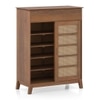 Fujiwara 20 Pair Solid Wood and Cane Shoe Cabinet With Drawer In Amber Walnut Finish