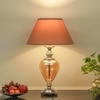 Hinton Amber Glass And Nickel Finish Metal Table Lamp With Beige Cotton Shade