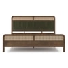 Hanoi Solid Wood Cane King Size Nonstorage Bed In Danish Walnut Finish with Deep Olive Colour