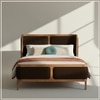 Valerio Duo-Panel Luxe Queen Size Bed in Chocolate Brown colour Velvet with Oak wood Frame