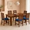 Globally Indian Vayuna Solid Sheesham Wood 6 Seater Dining Table Set 6 Chairs Navy Blue