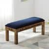 Milford Sheesham Wood Accent 3 Seater Dining Bench in Navy Blue Mosha Velvet