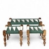 Oakville Sheesham Wood Vintage Seater Maachi Bench Set 2 Stools In Green White Rope