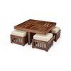Palladio Sheesham Wood Accent Coffee Table Set With 4 Stools In Natural Teak Finish