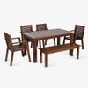 Alfresco Solid Wood Outdoor Dining Table with Four Arm Chairs and Bench in Brown Colour