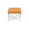 Asansol Sheesham Wood Mid Century Square Set of 2 Stools     in Bird Print Orange Kantha Upholstery
