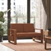 Moreno 2 Seater Solid Wood Sofa in Amber Walnut Finish and Terracotta Stripe Fabric