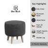 Doe Buck Parker Velvet Round Ottoman Stool in Grey Colour with Wooden Legs
