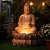 Beige Double Lotus Buddha Water Fountain
