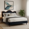 Solara Wave Luxe Queen Size Bed in velvet With Oak wood Frame & Hydraulic Storage