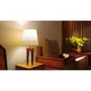Jet Brown Wooden Table Lamp with White Fabric Lampshade