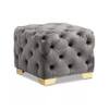 Doe Buck Damira Upholstered Velvet Tufted Ottoman in Grey Colour with Gold Base