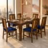 Globally Indian Valerie Solid Sheesham Wood 6 Seater Dining Table Set 6 Chairs Navy Blue