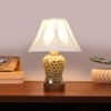 Devansh Off-White Cotton Shade Curtain  Lamp With Wood & Mosaic Glass Base For Decoration/Office/Home/Gifting/Study For Decoration/Office/Home/Gifting/Study