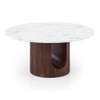 Orra Round White Marble And Solid Wood Coffee Table In Walnut Finish