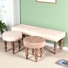 Cairo Sheesham Wood Accent 3+1+1 Seater Bench Set With 2 Stools In Beige Sparkle Velvet
