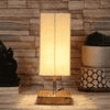 Eowyn off-white cotton table lamp with Square Natural Wood Base