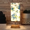Flavius Multicolor cotton table lamp with Square Natural Wood Base