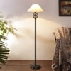 Drake Off White Fabric Floor Lamp with Black Iron Base