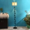 Brody Beige Bamboo Floor Lamp with Black Iron Base