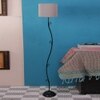 Bernyce Grey Fabric Floor Lamp with Black Iron Base