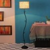 Dorothee Beige Natural Fiber Floor Lamp with Black Iron Base