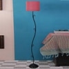 Angelia Pink Natural Fiber Floor Lamp with Black Iron Base