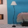 Dosia White Natural Fiber Floor Lamp with Black Iron Base