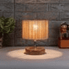 Sadra Beige Bamboo Shade Table Lamp with Natural Wooden Base
