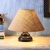 Slim Beige Natural Fiber Shade Table Lamp with Black Iron Base