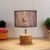 Tre Blue Natural Fiber Shade Table Lamp with Natural Wooden Base