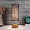 Penelope Blue Natural Fiber Shade Table Lamp with Natural Wooden Base