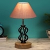 Gracelyn Grey cotton Table lamp with Wood & Iron Base