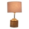 Edith Grey Fabric Shade Table Lamp with Natural Wooden Base