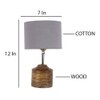 Edith Grey Fabric Shade Table Lamp with Natural Wooden Base