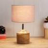 Edith Grey Fabric Shade Table Lamp with Natural Wooden Base